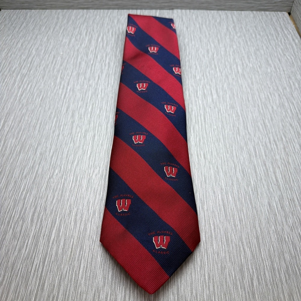 Wisconsin Badgers Silk Tie Red Blue‎ Stripe NCAA Robert Talbott England